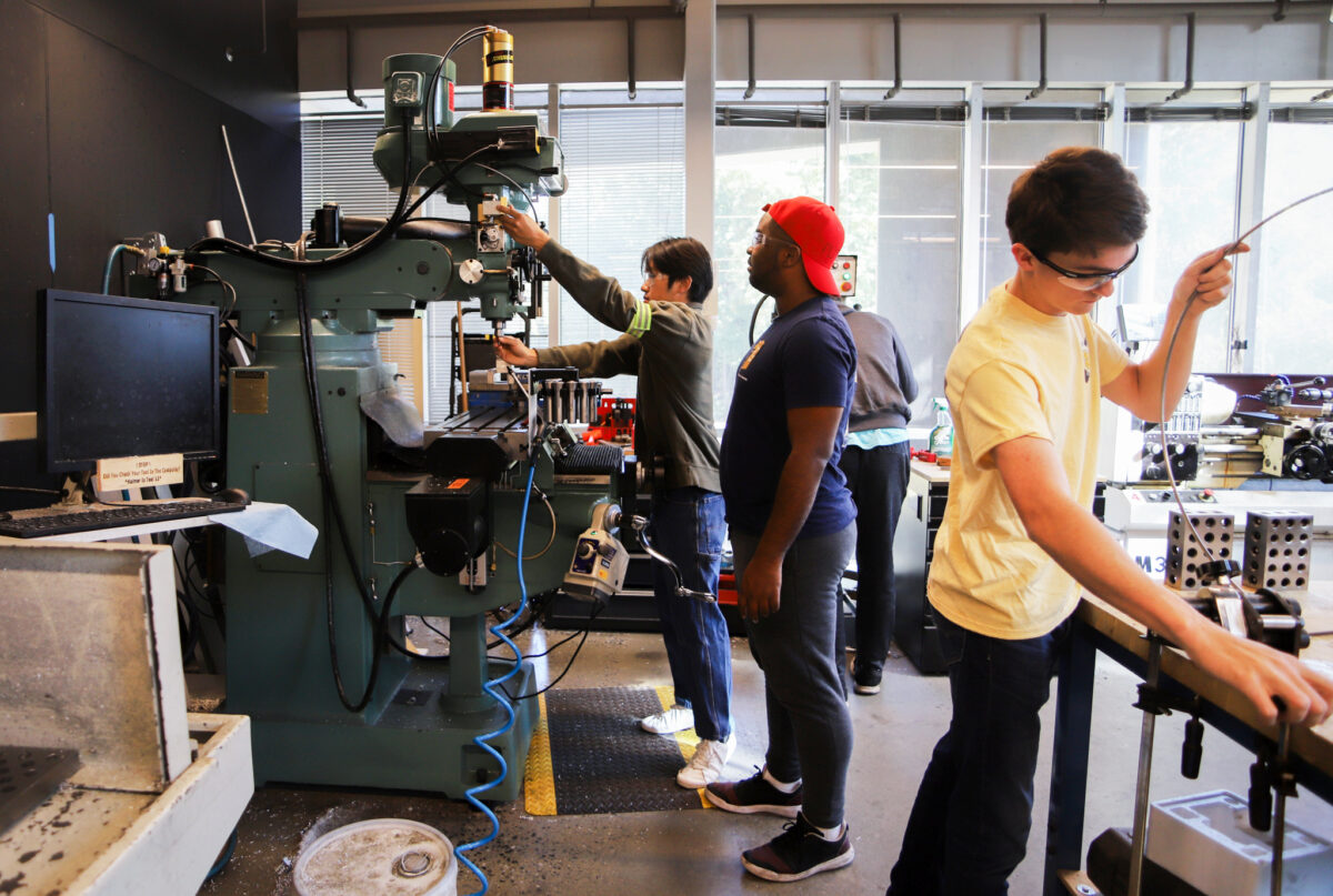 Students working in the invention studio